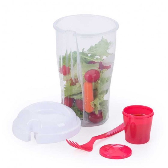 Copo plastico 800 ml para salada com recipiente para molho e garfo - CO17266