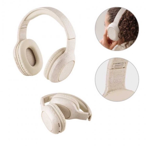 Fones de ouvido dobráveis wireless em fibra de palha de trigo e ABS - 57939-160