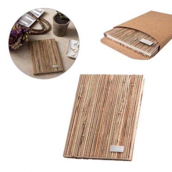 Caderno A5 com capa dura em palha natural - 53632-160