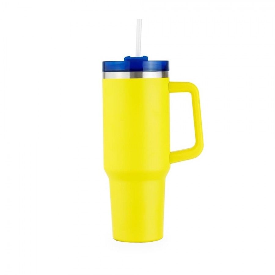 Caneca térmica com capacidade de 1,2 litros feita em inox parede dupla Acompanha canudo plástico. AMA/AZU